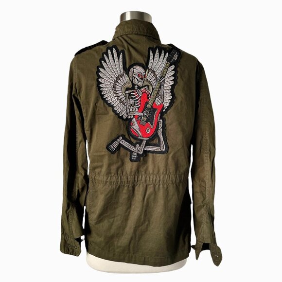 Zadig & Voltaire Kayak Bis Jacket Military Green XS Skull Guitar Patch - Picture 4 of 11